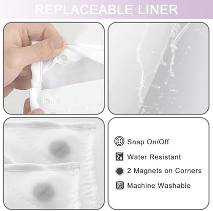 No Hook Shower Curtain and Liner for Bathroom, Ombre Lavender, 71" x 74"