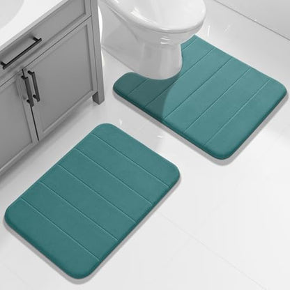 Yimobra Memory Foam Bathroom Mat Set, 24 x 17 & 24 x 20 in, Teal