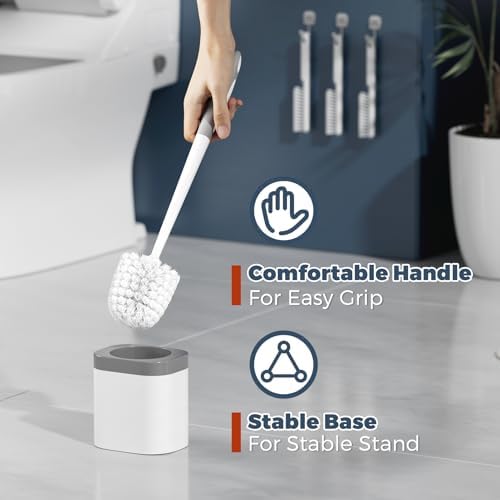 Holaloha Toilet Brush and Holder Set, Space Saving, 3 Pack, White