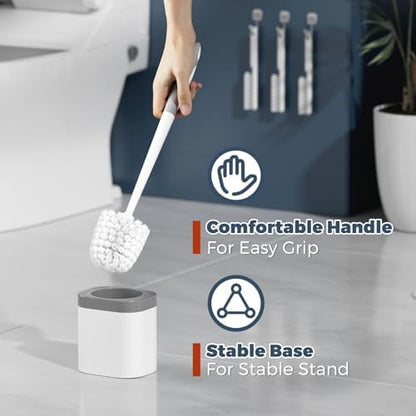 Holaloha Toilet Brush and Holder Set, Space Saving, 3 Pack, White