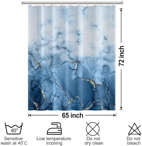 Light Blue Marble Waterproof Bathroom Shower Curtain 65x72 inches