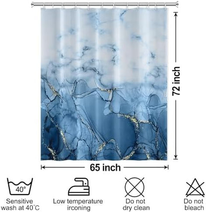 Light Blue Marble Waterproof Bathroom Shower Curtain 65x72 inches