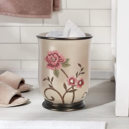 Zahari Home 2pc Larrisa Floral Bathroom Decor Set Waste Basket for Bathroom & Tissue Cover Modern Classic Contemporary Decor Stylish Unique Design Beautiful Bathroom Accessories Set