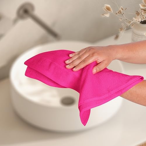 BOUTIQUO Ultra Soft 6-Piece Hand Towel Set 16x28-100% Ringspun Cotton - Durable & Highly Absorbent Hand Towels - Ideal for use in Bathroom, Kitchen, Gym, Spa & General Cleaning - Hot Pink