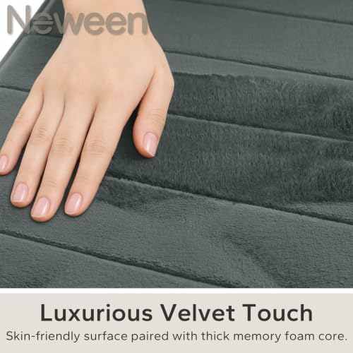 Neween Bathroom Rugs Set 2 Piece, Absorbent Memory Foam Bath Mat, Dark Grey