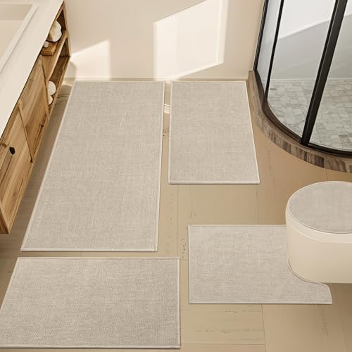 YIHOUSE Bathroom Rugs Thin Bath Mat Sets 5 Pieces Quick Dry,Beige