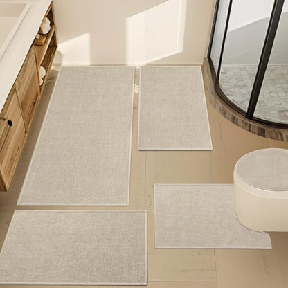 YIHOUSE Bathroom Rugs Thin Bath Mat Sets 5 Pieces Quick Dry,Beige