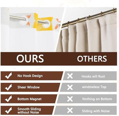 No Hook Shower Curtain for Kids with Snap-in Liner 71x74 Inch