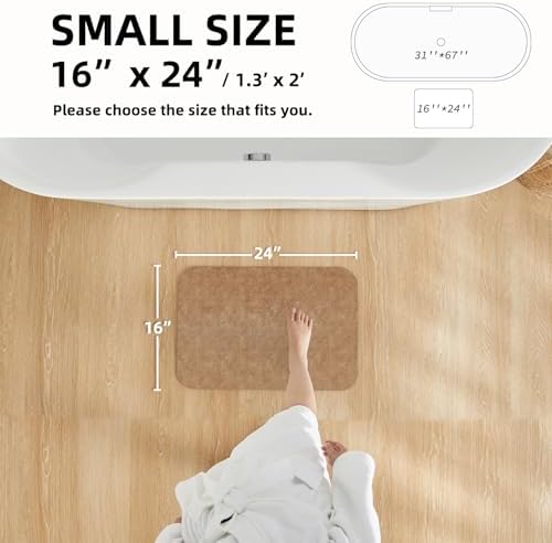 TYUU Thin Bath Mat, Small Bathroom Rugs Non Slip Washable, 16x24 Camel