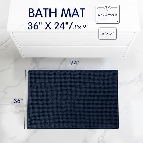 SUBRTEX Bathroom Rugs, 24" x 36" Chenille Bath Rug Soft Short Plush Bath Mat Soft Shower Mat Water Absorbent Shower Mat Quick Dry Machine Washable, Navy