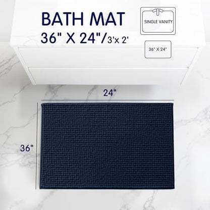 SUBRTEX Bathroom Rugs, 24" x 36" Chenille Bath Rug Soft Short Plush Bath Mat Soft Shower Mat Water Absorbent Shower Mat Quick Dry Machine Washable, Navy