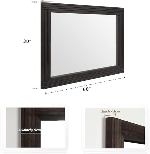 YOSHOOT Hand-Made Wooden Spliced Wall Mirror for Bathroom, Rustic Farmhouse Vanity Mirror, Décor Wall Art, Solid Wood Frame, Vertical or Horizontal Hanging, 60" x 30", Black