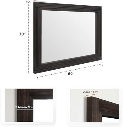 YOSHOOT Hand-Made Wooden Spliced Wall Mirror for Bathroom, Rustic Farmhouse Vanity Mirror, Décor Wall Art, Solid Wood Frame, Vertical or Horizontal Hanging, 60" x 30", Black