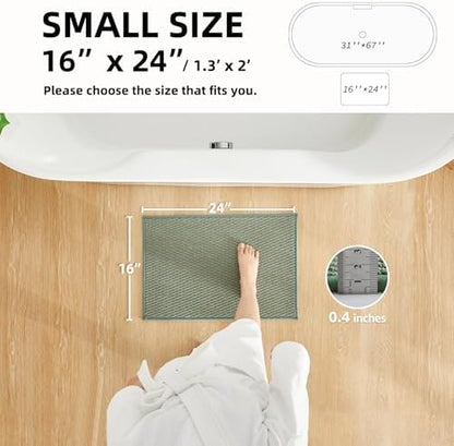 TYUU Bathroom Rugs Non Slip Washable, Super Absorbent Thin Bath Mat Small Quick Dry Low Pile Bathroom Rug, Sage Green 16"x24"