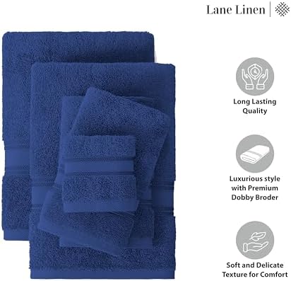LANE LINEN Bath Towel Set Quick Dry 100% Cotton 3 Piece Soft - Navy