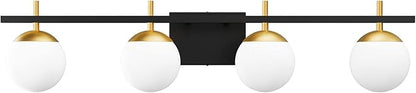 Ralbay Mid Century Modern Vanity Light Fixture 4-Light Milky Glass Modern Bathroom Vanity Lights Over Mirror, Black/Golden Modern Vanity Light for Bathroom Black and Gold 4 Light(Exclude Bulb)