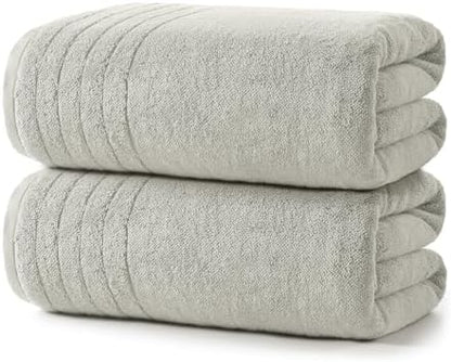 REDKISS 2 Pack Extra Large 35x70 Inch Cotton Bath Towels, Light Gray