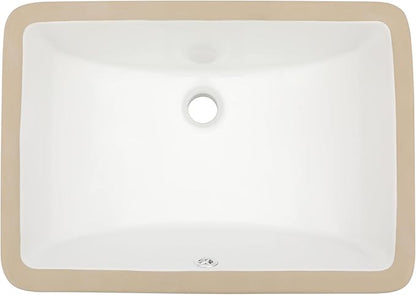 Dcolora Undermount Bathroom Sink Rectangle 18"x14" White Porcelain Ceramic Rectangular Vessel Sink Under Counter Lavatory Vanity Bath Sink Bowl Basin With Overflow