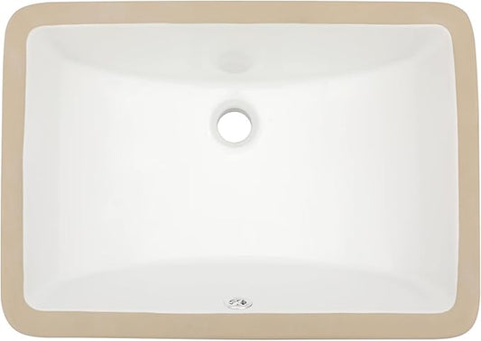 Dcolora Undermount Bathroom Sink Rectangle 18"x14" White Porcelain Ceramic Rectangular Vessel Sink Under Counter Lavatory Vanity Bath Sink Bowl Basin With Overflow