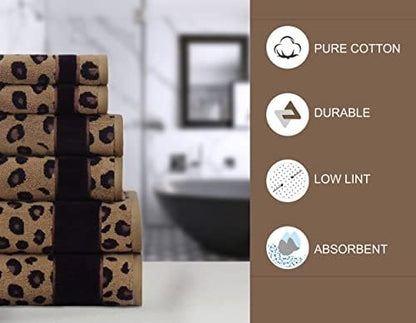 COTTON CRAFT 6 Piece Towel Set - 100% Cotton Animal Print Safari Towels