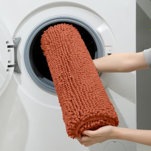 HOMEIDEAS Fall Bathroom Rugs Set of 3, Non Slip Bath Mat, Burnt Orange