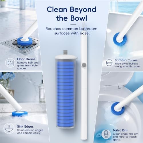 Disposable Toilet Brush Wand System, Toilet Bowl Cleaning Wand Kit with Disposable Refill Heads and Press Button Handle, for Daily Bathroom Cleaning Storage Box Set 1 Wand and 21 Refill Heads