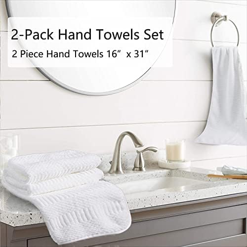 2 Piece White Geometric Hand Towel Set 16"x31" Soft Highly Absorbent Quick Dry Bathroom Towels Microfiber Plush Towels Set Woven Towels for Kitchen Hotel Spa Gym