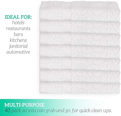 GREEN LIFESTYLE Washcloths 12" x 12" 40 Pack - 100% Cotton Wash Cloths, Soft Absorbent Face Towels, Bulk Washcloths for Body, Bathroom, Shower and Daily Use (White)