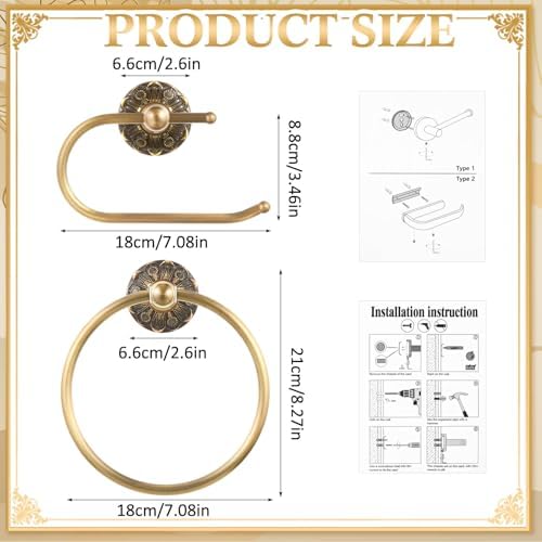 2 Pcs Antique Toilet Paper Holder Hand Towel Ring, Retro