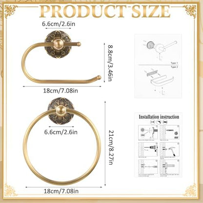 2 Pcs Antique Toilet Paper Holder Hand Towel Ring, Retro