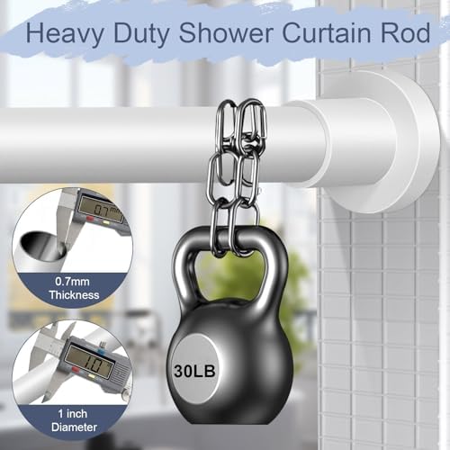 YNL White Shower Curtain Rod 32-94 Inch(2.7-7.8ft), Non-Slip, Never Rust, Stainless Steel No Drill Spring Tension Shower Rod, Adjustable Long Curtain Rod for Bathroom Window Patio