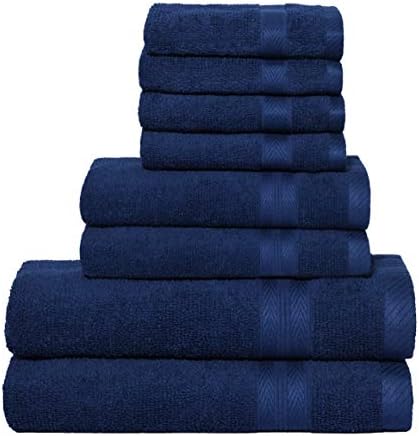 BOUTIQUO Navy Blue Towel Set - 8 Piece Bathroom Towel Set - 100% Ring Spun Cotton, 2 Bath Towel 27x54, 2 Hand Towel 16x28, 4 Washcloth 13x13 - Ultra Soft Highly Absorbent