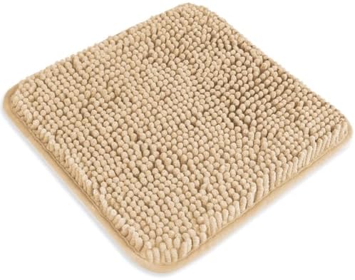 Small Bathroom Rug 12"x12" – Washable and Absorbent Mini Bath Mat, Non Slip, Thick Soft Chenille Bath Rugs for Bathroom, Shower, Locker Rug(Ivory Cream)