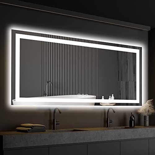 ISKM 55x30 LED Mirror for Bathroom, Front and Back Lit, Anti-Fog, Dimmable