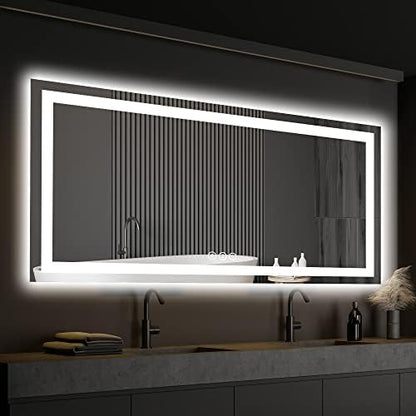 ISKM 55x30 LED Mirror for Bathroom, Front and Back Lit, Anti-Fog, Dimmable