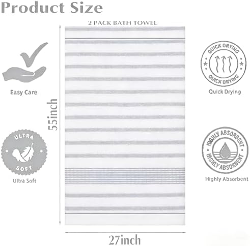 2-Pack Microfiber Bath Towels (27x54 Inches) - Ultra Soft & Quick Dry, 3X Absorbency, Lightweight for Gym, Yoga, Travel & Spa - Perfect for Home, Fitness & Post-Workout