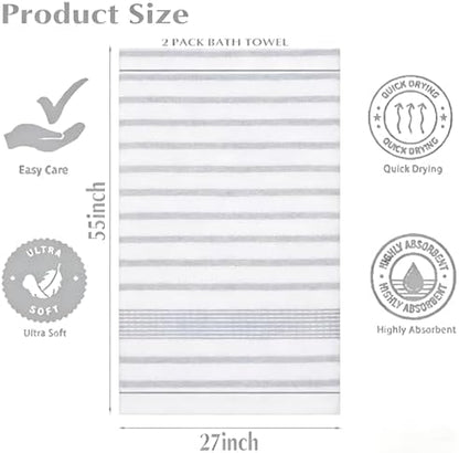 2-Pack Microfiber Bath Towels (27x54 Inches) - Ultra Soft & Quick Dry, 3X Absorbency, Lightweight for Gym, Yoga, Travel & Spa - Perfect for Home, Fitness & Post-Workout