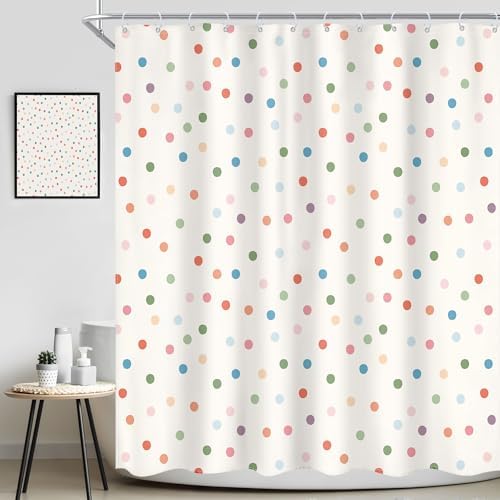 Kids Colorful Polka Dot Shower Curtain Cute Dot Retro Abstract Bathroom Set