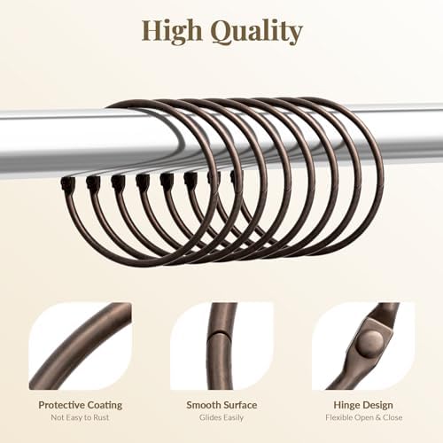 Bathway Shower Curtain Rings, Bronze Shower Curtain Hooks 12 Pcs Anti-Drop Shower Rings for Curtain, Shower Curtain Hooks Rust Proof, Shower Hooks for Shower Curtain Rod, Bronze Curtain Rings