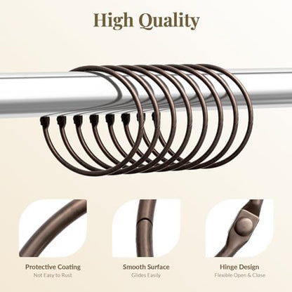 Bathway Shower Curtain Rings, Bronze Shower Curtain Hooks 12 Pcs Anti-Drop Shower Rings for Curtain, Shower Curtain Hooks Rust Proof, Shower Hooks for Shower Curtain Rod, Bronze Curtain Rings