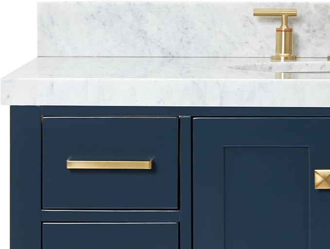 ARIEL Cambridge 42-inch Bathroom Vanity with Sink,Solid Wood, 1.5-inch Italian Carrara Marble Countertop, Single Oval Porcelain Sink, 2 Soft Closing Doors, 9 Dovetail Drawers, Midnight Blue
