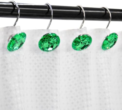 Crystal Diamond Round Shower Curtain Hooks Rings for Bathroom,Green,12PCS
