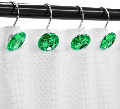 Crystal Diamond Round Shower Curtain Hooks Rings for Bathroom,Green,12PCS