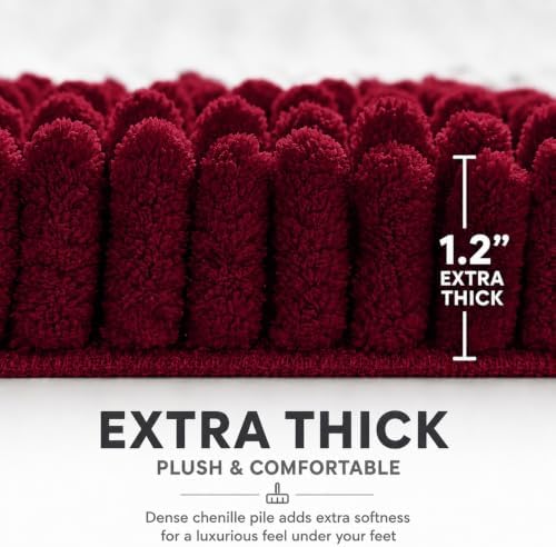 Bathroom Rugs Sets 2 Piece,Super Absorbent Soft,Thick,Machine Washable Chenille Bath Mat,Non Slip Toilet Floor Rug,Bath Mats for Bathroom,20x32 Plus 20x20 U Shape,Burgundy