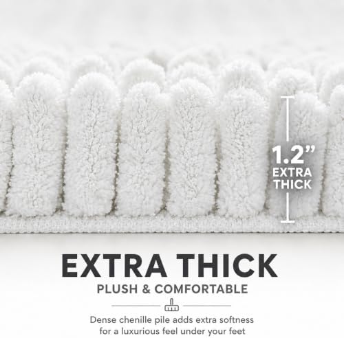 Bathroom Rugs Sets 2 Piece,Super Absorbent Soft,Thick,Machine Washable Chenille Bath Mat,Non Slip Toilet Floor Rug,Bath Mats for Bathroom,20x32 Plus 20x20 U Shape,White