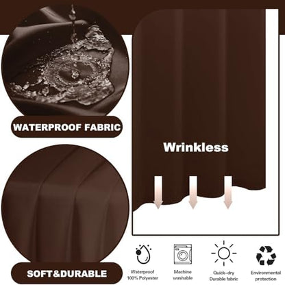 No Hook Shower Curtain and Liner for Bathroom, Ombre Dark Brown, 71" x 74"