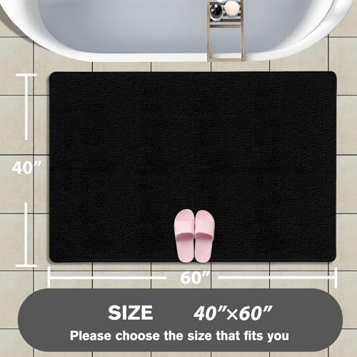 Bathroom Rugs 40 x 60 Inch – Extra Large Bath Mat | Absorbent and Washable Thick Chenille Bath Rugs Non-Slip Runner Rug for Bathroom, Shower, Tub(Black)