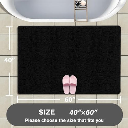 Bathroom Rugs 40 x 60 Inch – Extra Large Bath Mat | Absorbent and Washable Thick Chenille Bath Rugs Non-Slip Runner Rug for Bathroom, Shower, Tub(Black)