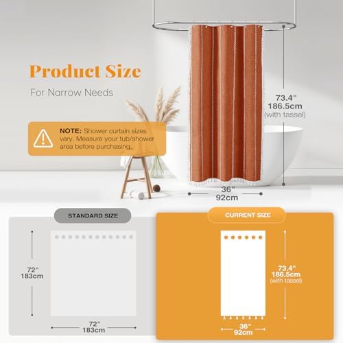 BTTN Small Boho Linen Heavy Duty Cloth Shower Curtain, 36x72, Burnt Orange