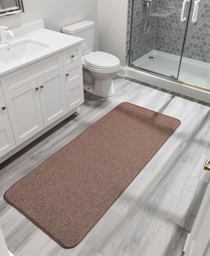Bosap Bath Mat,Ultra Thin Bathroom Runner Rugs,Large Bath Mats for Bathroom,Quick Dry,Non-Slip,Machine Washable,Low Pile,Bath Rug,Shower Outside,Sink,Home Decor Accessories.Brown,3'x5'(36x60inch)